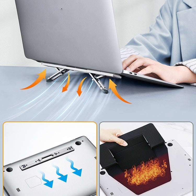 Oatsbasf K01 Adjustable Desktop Heightening Base Aluminum Alloy Radiator Folding Laptop Stand(Sil...