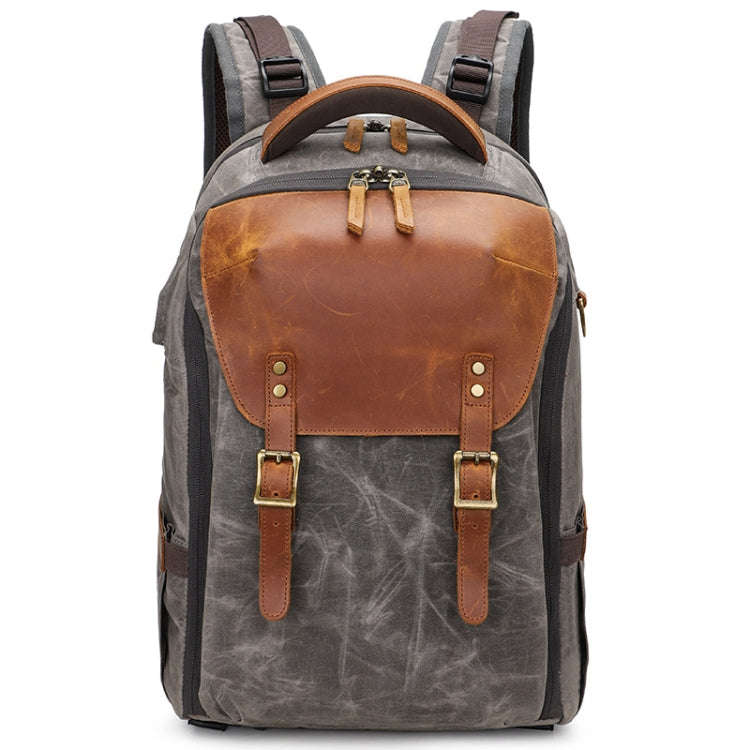 K805 Waterproof Batik Canvas Camera Backpack Outdoor Liner Shoulder Photography Bag(Grey)