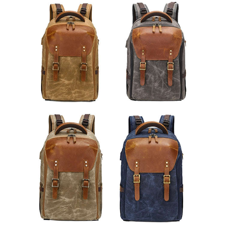 K805 Waterproof Batik Canvas Camera Backpack Outdoor Liner Shoulder Photography Bag(Khaki)