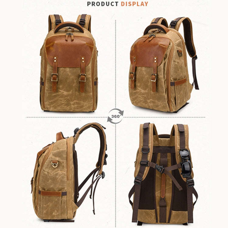 K805 Waterproof Batik Canvas Camera Backpack Outdoor Liner Shoulder Photography Bag(Khaki)