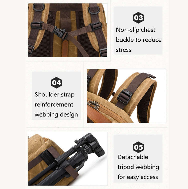 K805 Waterproof Batik Canvas Camera Backpack Outdoor Liner Shoulder Photography Bag(Khaki)
