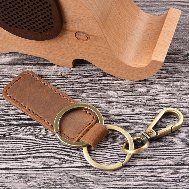 2 PCS Handmade Crazy Horse Leather Retro Keychain Car Couple Keychain, Specification: Double Ring...