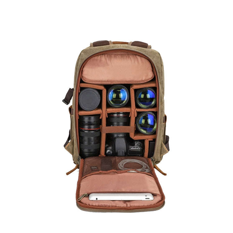 D1383 Outdoor SLR Digital Camera Backpack Waterproof Batik Canvas Camera Bag(Khaki)