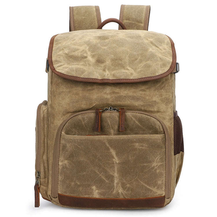 K001-D Leisure Shoulder Camera Bag Waterproof Retro Canvas Camera Storage Backpack(Khaki)