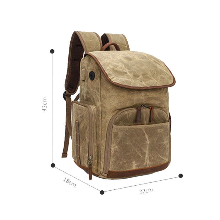 K001-D Leisure Shoulder Camera Bag Waterproof Retro Canvas Camera Storage Backpack(Khaki)
