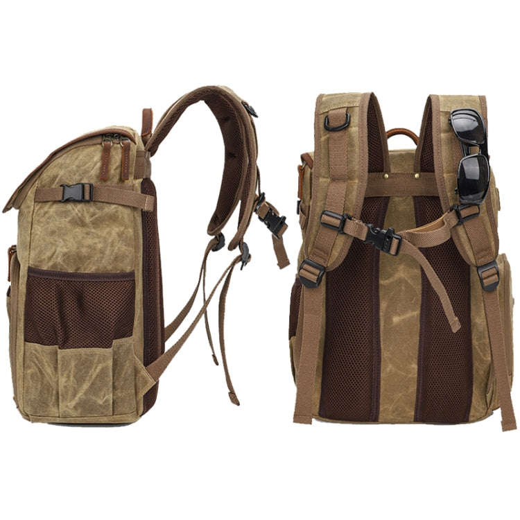 K001-D Leisure Shoulder Camera Bag Waterproof Retro Canvas Camera Storage Backpack(Khaki)