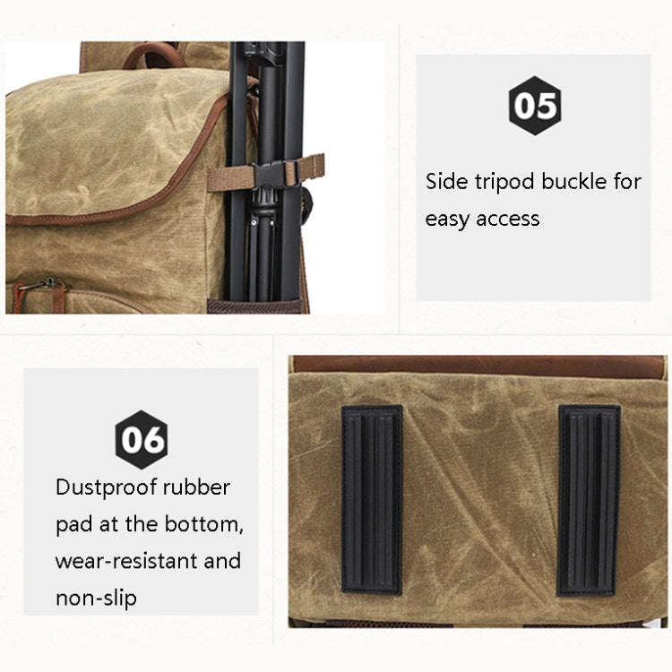 K001-D Leisure Shoulder Camera Bag Waterproof Retro Canvas Camera Storage Backpack(Khaki)