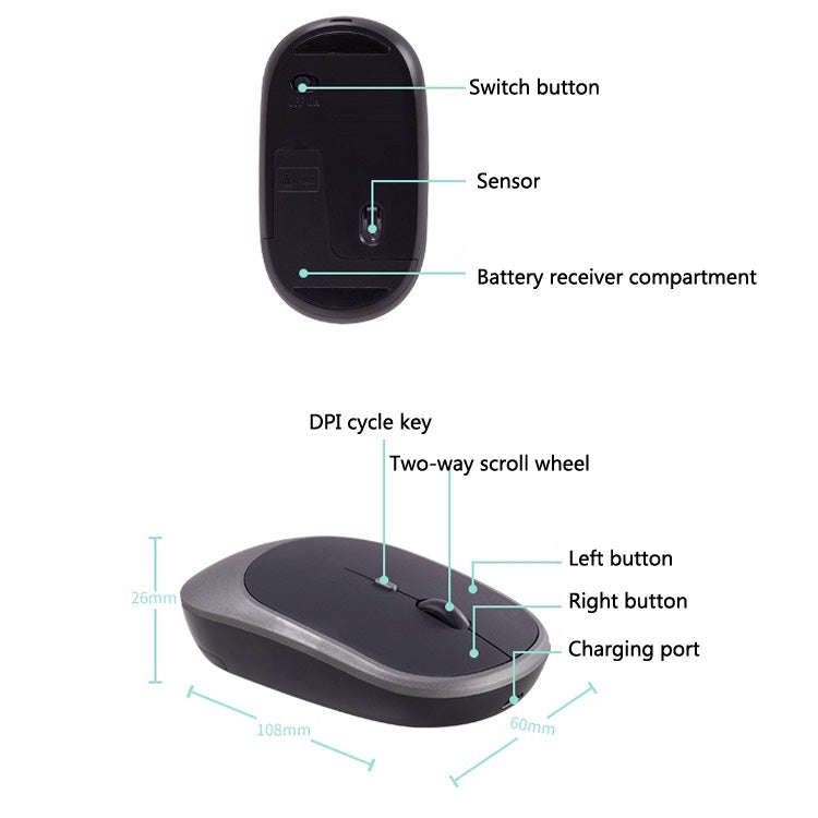 M030 4 Keys 1600DPI Laptop Office Mute Mouse, Style: Wireless (Black)