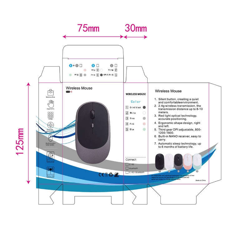 M030 4 Keys 1600DPI Laptop Office Mute Mouse, Style: Wireless (Black)