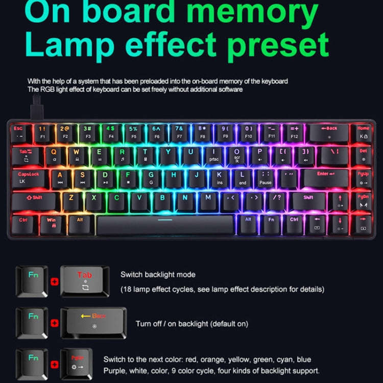 T8 68 Keys Mechanical Gaming Keyboard RGB Backlit Wired Keyboard, Cable Length:1.6m(White RGB Red...