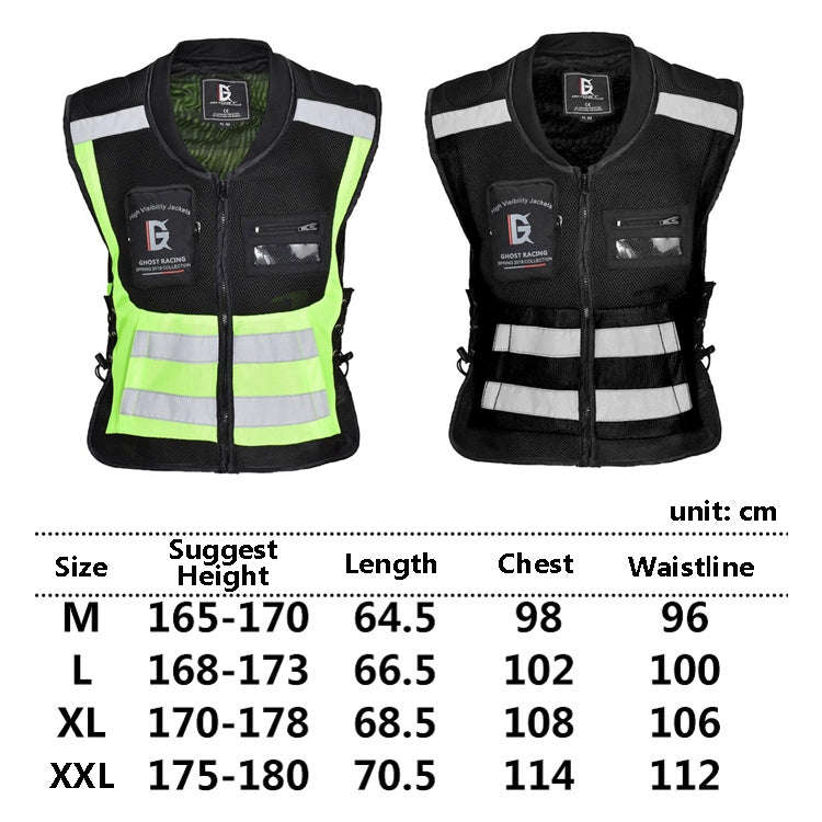 GHOST RACING GR-Y06 Motorcycle Riding Vest Safety Reflective Vest, Size: XL(Fluorescent Green)