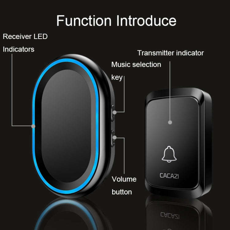 CACAZI A80 1 For 1 Wireless Music Doorbell without Battery, Plug:US Plug(Black)