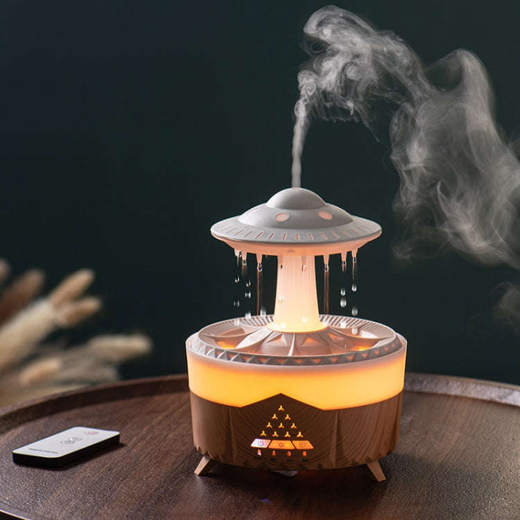 UFO Water Drop Aromatherapy Humidifier Desktop Remote Control Diffuser, Plug: UK Plug(Wood Grain)