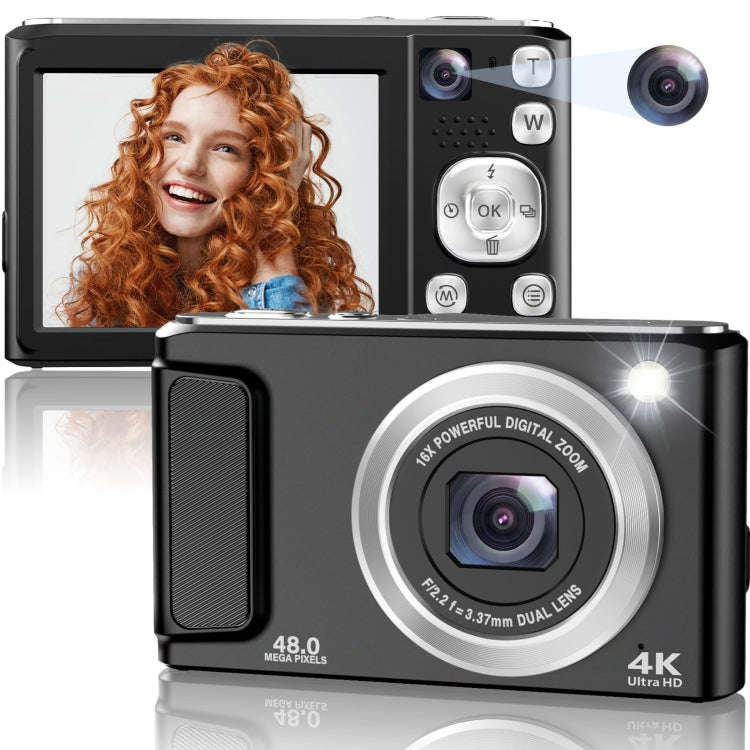 DC308 2.8-Inch 4K HD Front And Rear Dual-Camera 16X Zoom Digital Camera EU Plug(Black)