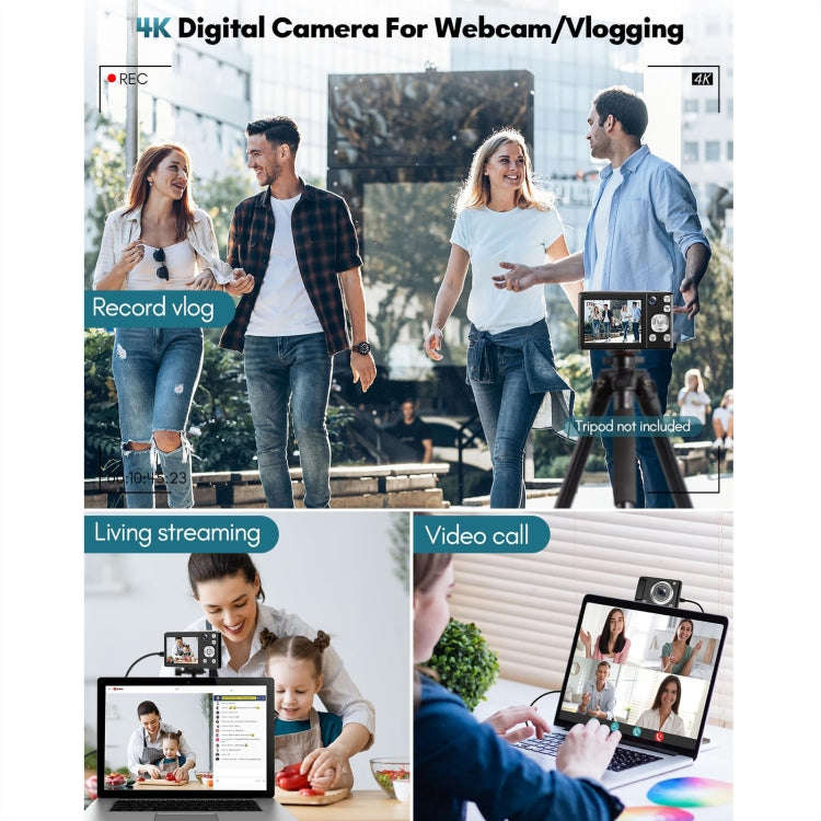 DC308 2.8-Inch 4K HD Front And Rear Dual-Camera 16X Zoom Digital Camera US Plug(White)
