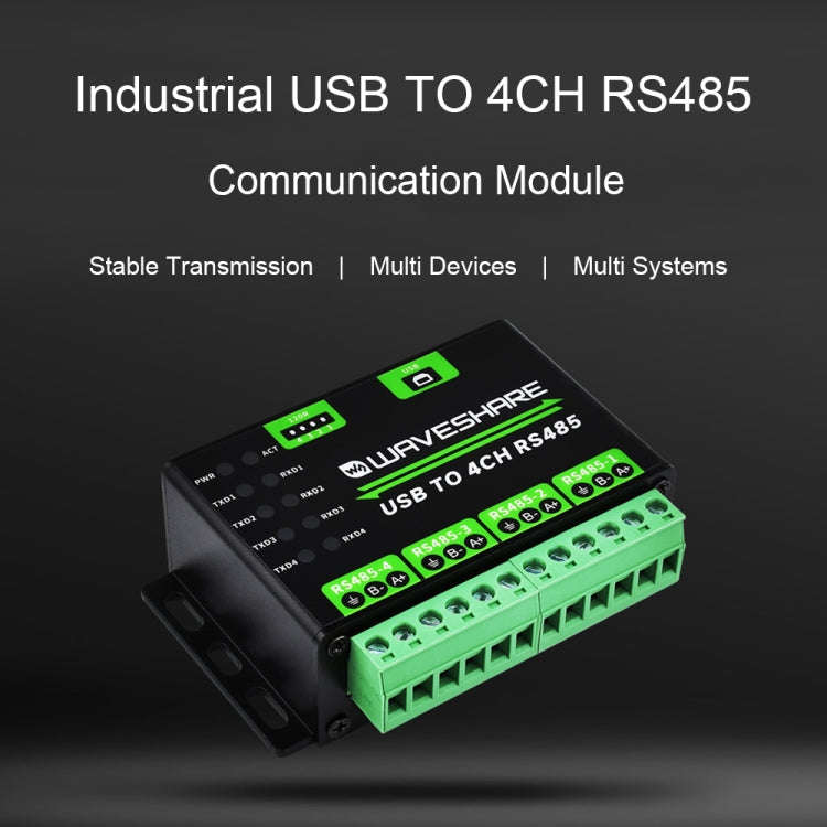 Waveshare 25219 Industrial USB To 4Ch RS485 Converter