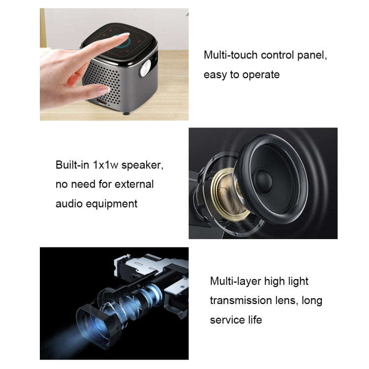 D048B 2.4G/5G WiFi Mini Smart Touch Bluetooth Projector Portable HD Phone Projector(US Plug)