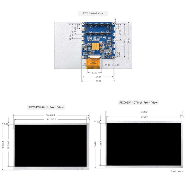 7 Inch Waveshare For Raspberry Pi Pico 1024×600 Pixel IPS Panel DVI Display Module