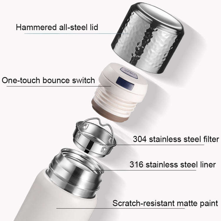 316 Stainless Steel Hammered Lid Thermos Coffee Cup with Tea Filter, Size: 430ml(White)