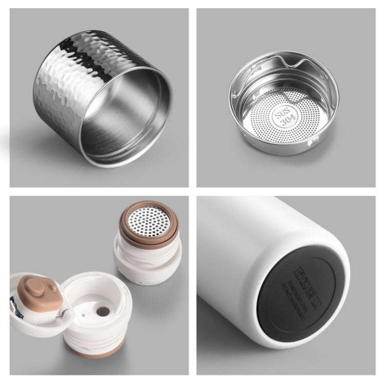 316 Stainless Steel Hammered Lid Thermos Coffee Cup with Tea Filter, Size: 430ml(White)
