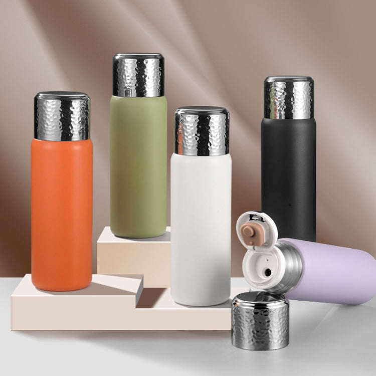 316 Stainless Steel Hammered Lid Thermos Coffee Cup with Tea Filter, Size: 430ml(White)