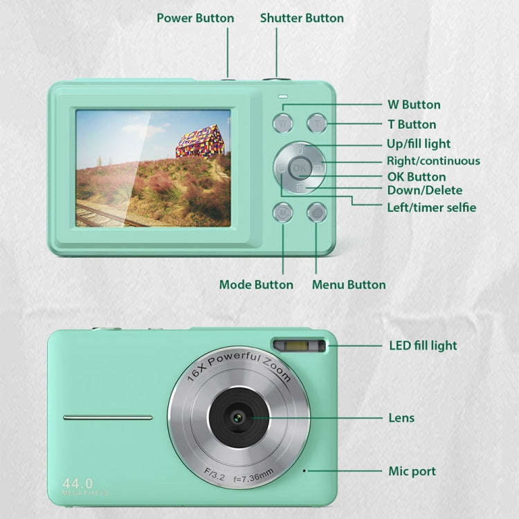 DC403L-AF 2.4-Inch 16X Zoom HD Digital Camera Mini Children Photography Camera AU Plug(Green)