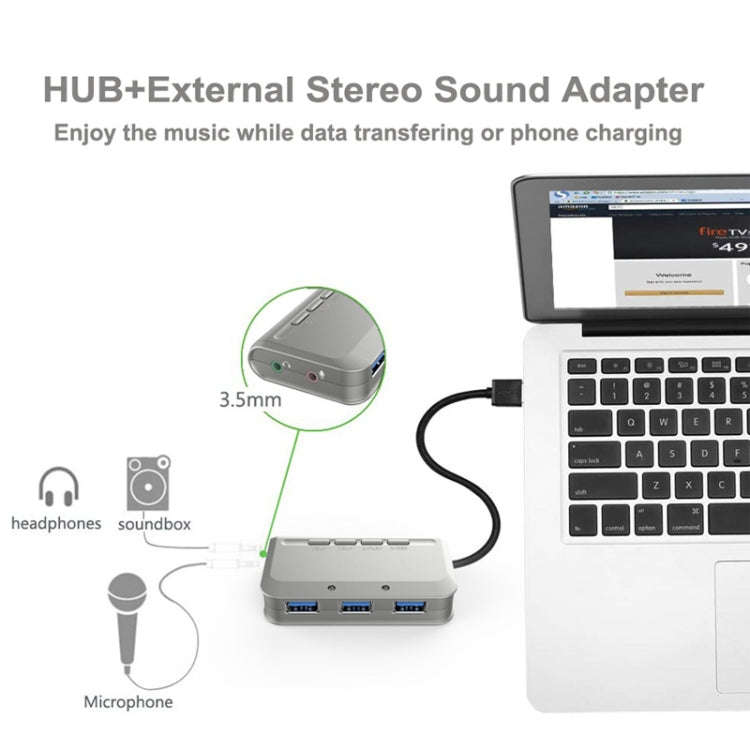 MB-103 USB 3.1 Three-Port Drive-Free HUB + 7.1 Voice Changer Sound Card High-Speed Docking Statio...