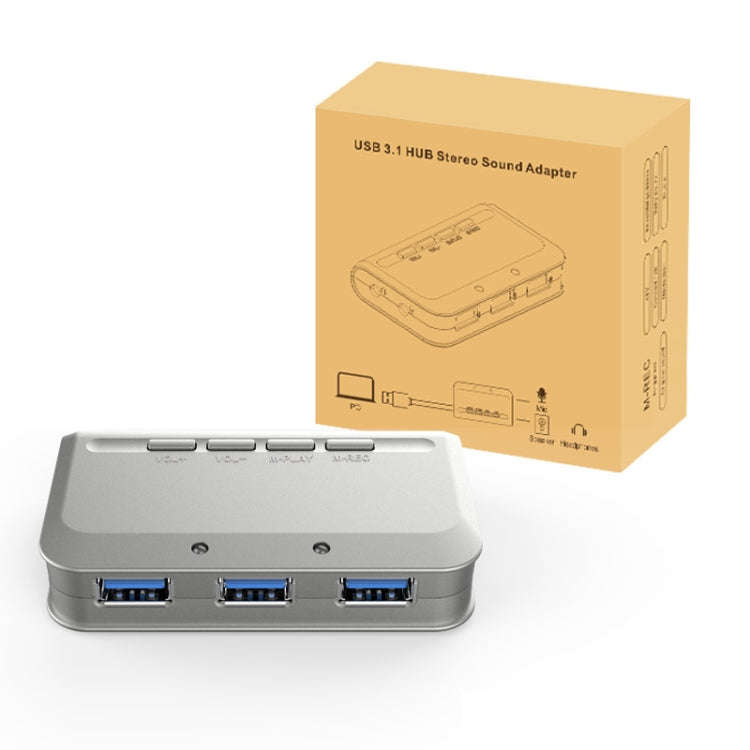 MB-103 USB 3.1 Three-Port Drive-Free HUB + 7.1 Voice Changer Sound Card High-Speed Docking Statio...