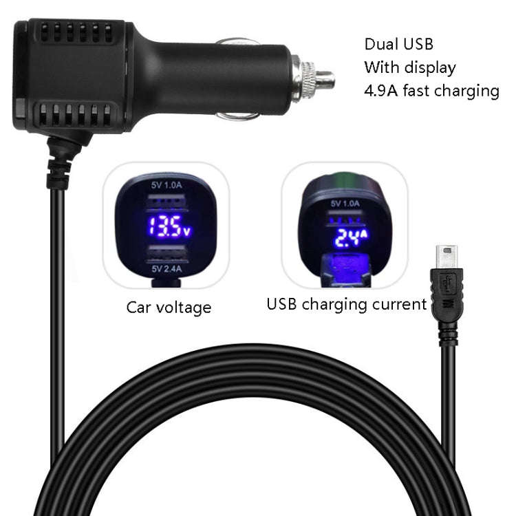 H519 Car Charger Driving Recorder Power Cord Dual USB With Display Charging Line, Specification: ...