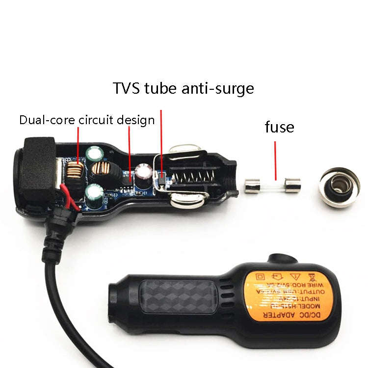 2 PCS H515 Car Charger Driving Recorder Power Cord Navigation With USB Port Cigarette Lighter Veh...