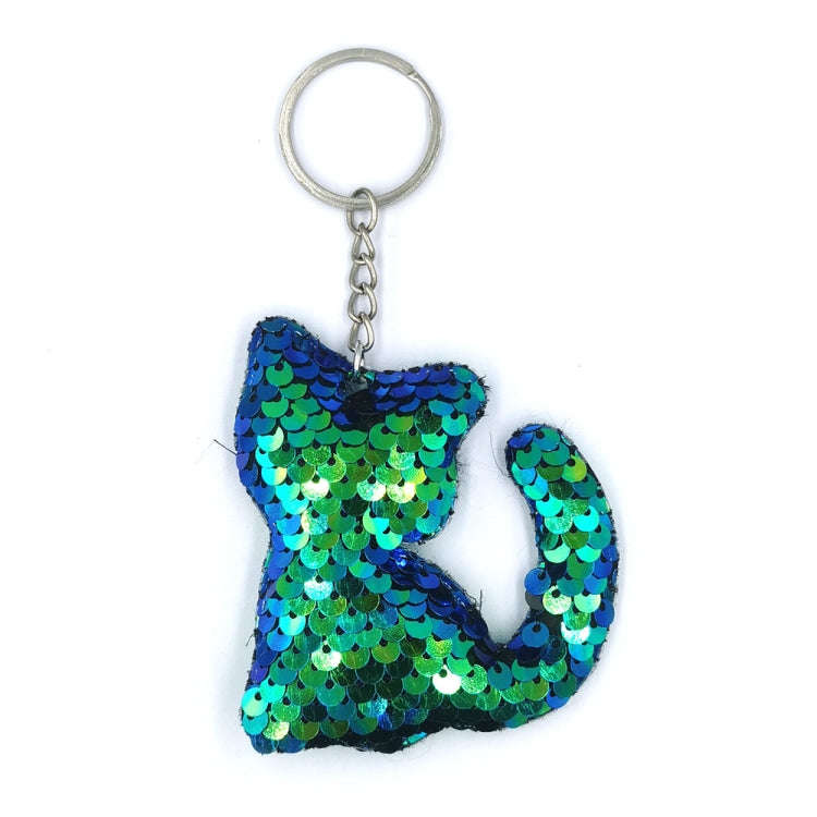 10 PCS PET Sequins Reflective Cat Keychain Bag Car Pendant, Colour: Green 4