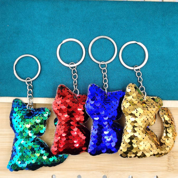 10 PCS PET Sequins Reflective Cat Keychain Bag Car Pendant, Colour: Red
