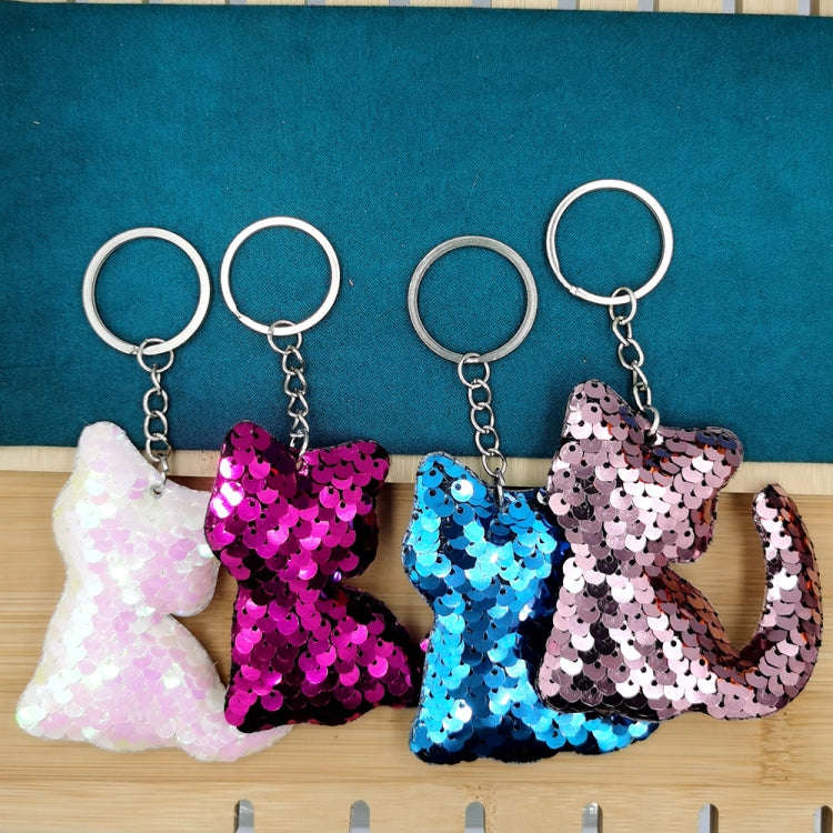 10 PCS PET Sequins Reflective Cat Keychain Bag Car Pendant, Colour: Red