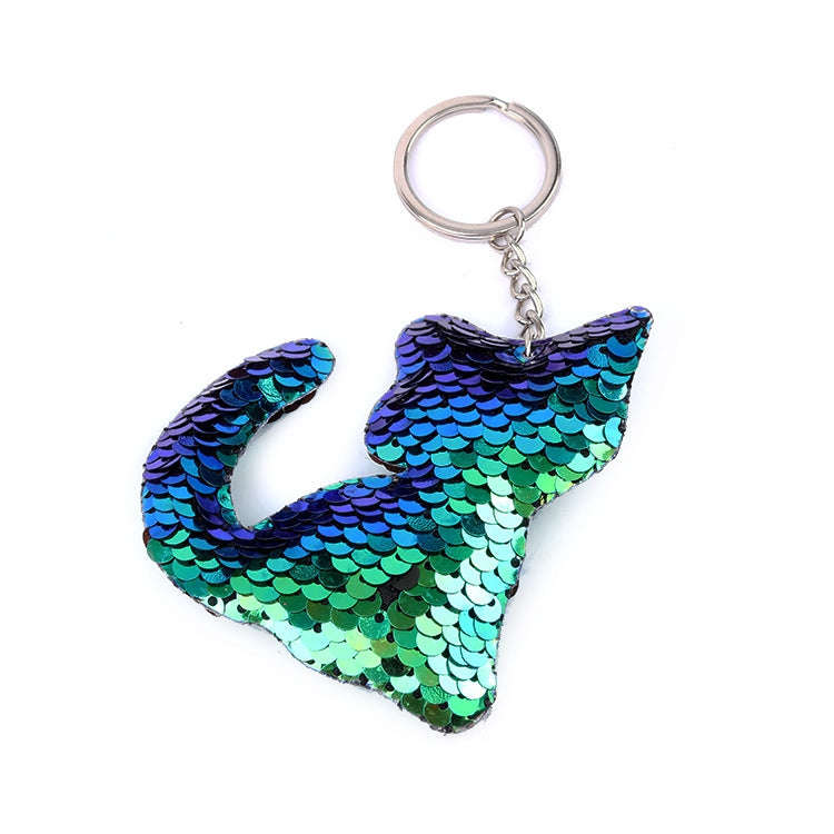 10 PCS PET Sequins Reflective Cat Keychain Bag Car Pendant, Colour: Red