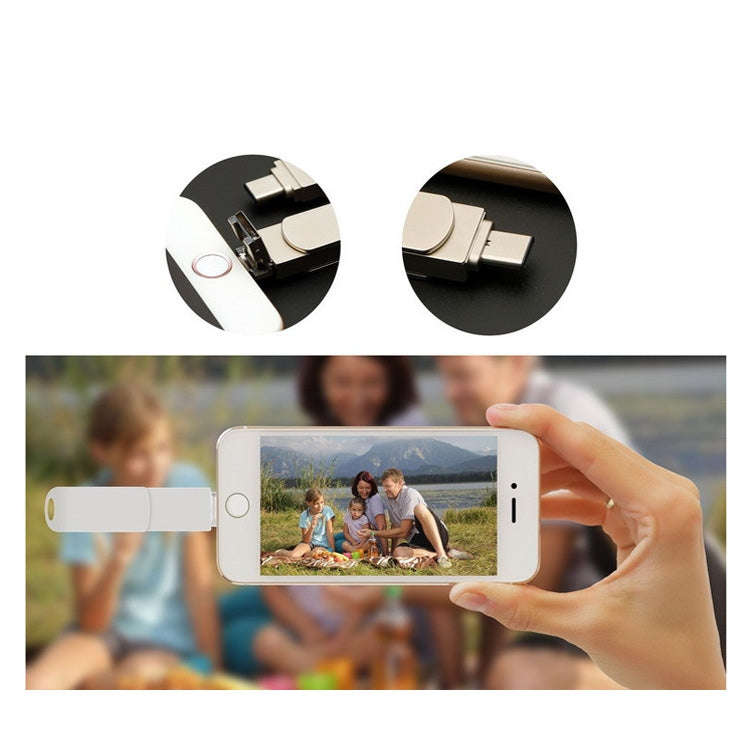 16GB USB 3.0 + 8 Pin + USB-C / Type-C 3 in 1 Phone Computer Rotatable Metal U-Disk