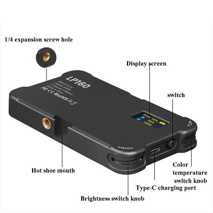 LP160 180 LEDs Square Pocket Fill Light Dual Color Temperature Portable Mobile Phone SLR Computer...