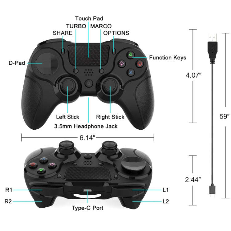 MB-P913 PC Six-Axis Somatosensory Back Key Programming Dual Vibration Bluetooth Gamepad For PS4 P...