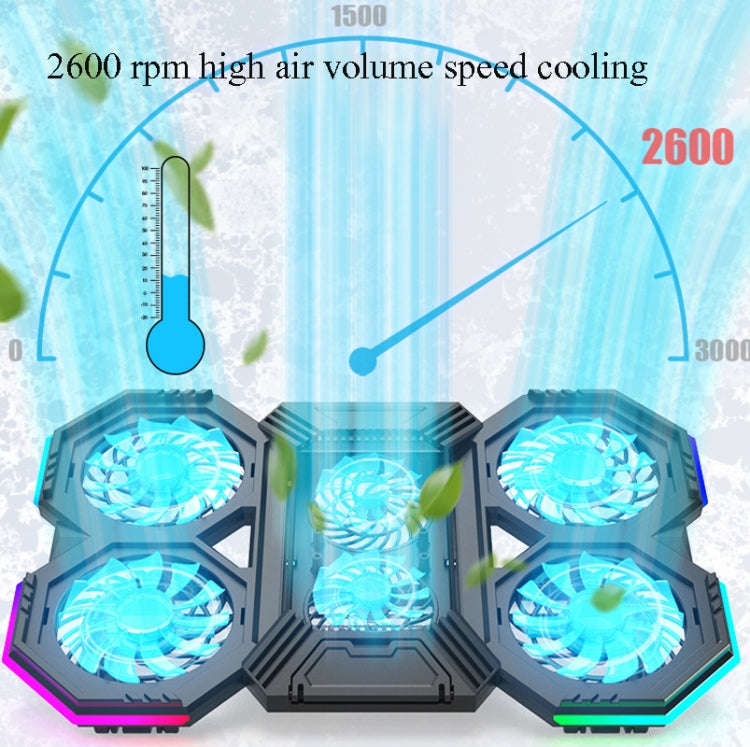 F12 6 Fans USB Semiconductor Computer Radiator Notebook Stand with Phone Holder, Colour: Blue Lig...