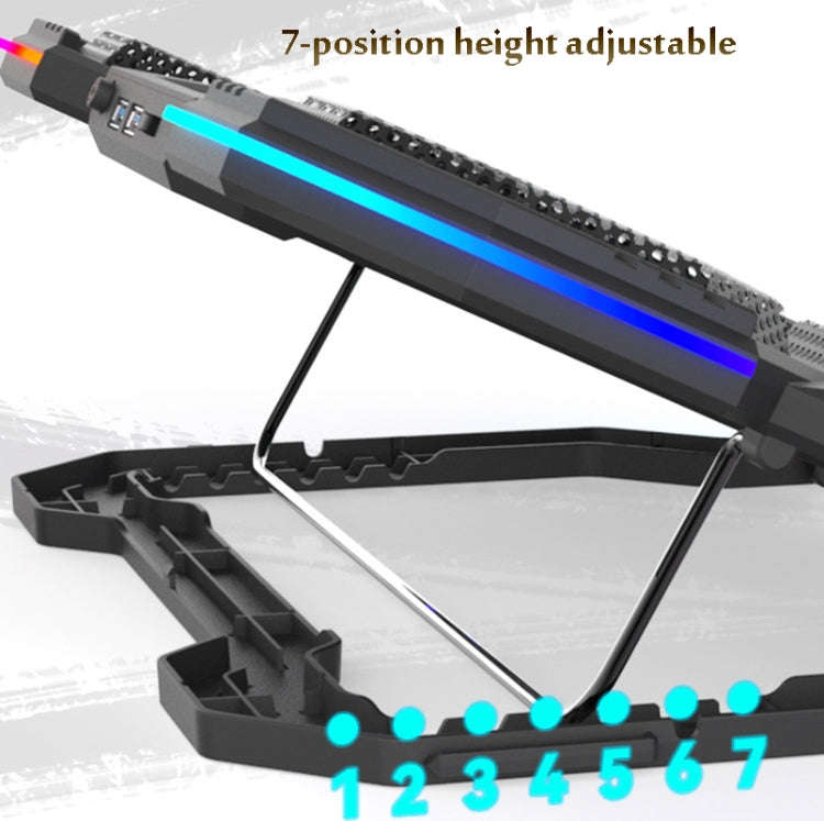 F12 6 Fans USB Semiconductor Computer Radiator Notebook Stand with Phone Holder, Colour: Blue Lig...
