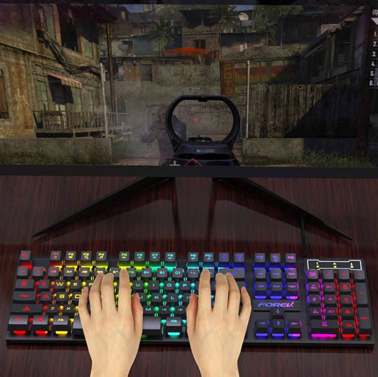FOREV FV-Q305S Colorful Luminous Wired Spanish Keyboard and Mouse Set(Black)