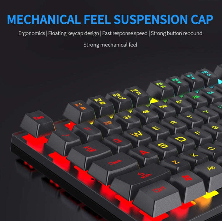 FOREV FV-Q305S Colorful Luminous Wired Spanish Keyboard and Mouse Set(Black)