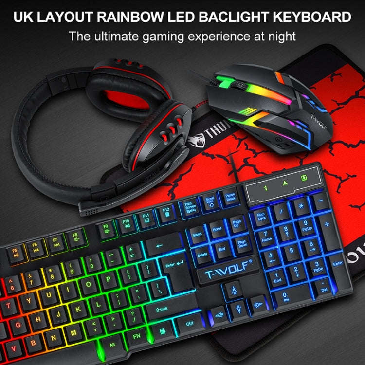 T-WOLF TF-800 4 in 1 Gaming Luminous Keyboard Mouse Headset Set(English Version)