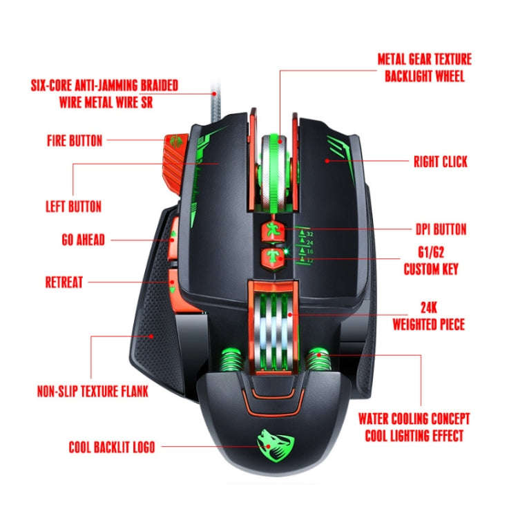 T-WOLF V9 8 Keys 3200 DPI Gaming Macro Definition Mechanical Wired Mouse(Silver)