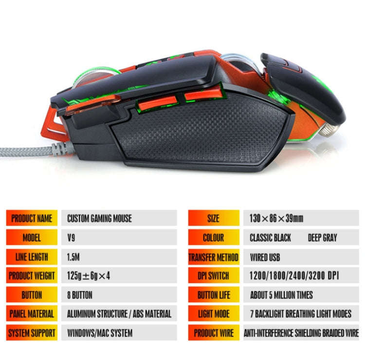 T-WOLF V9 8 Keys 3200 DPI Gaming Macro Definition Mechanical Wired Mouse(Black)