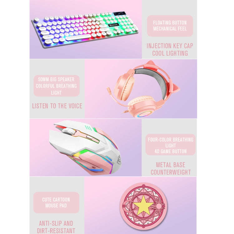 Shipadoo LD-122 4 in 1 Girly Glowing Keyboard + Mouse + Earphone + Mouse Pad Set(Pink Punk)