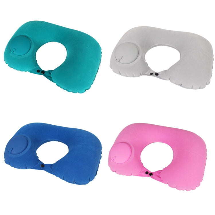 Travel Inflatable Press U-Shaped Neck Guard Pillow, Colour: Flocked U009-01Peacock Green)