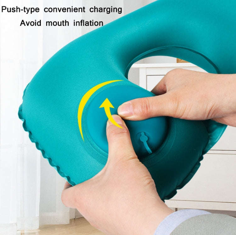 Travel Inflatable Press U-Shaped Neck Guard Pillow, Colour: Flocked U009-01Peacock Green)