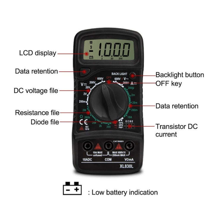 ANENG XL830L Multi-Function Digital Display High-Precision Digital Multimeter, Specification: Sta...
