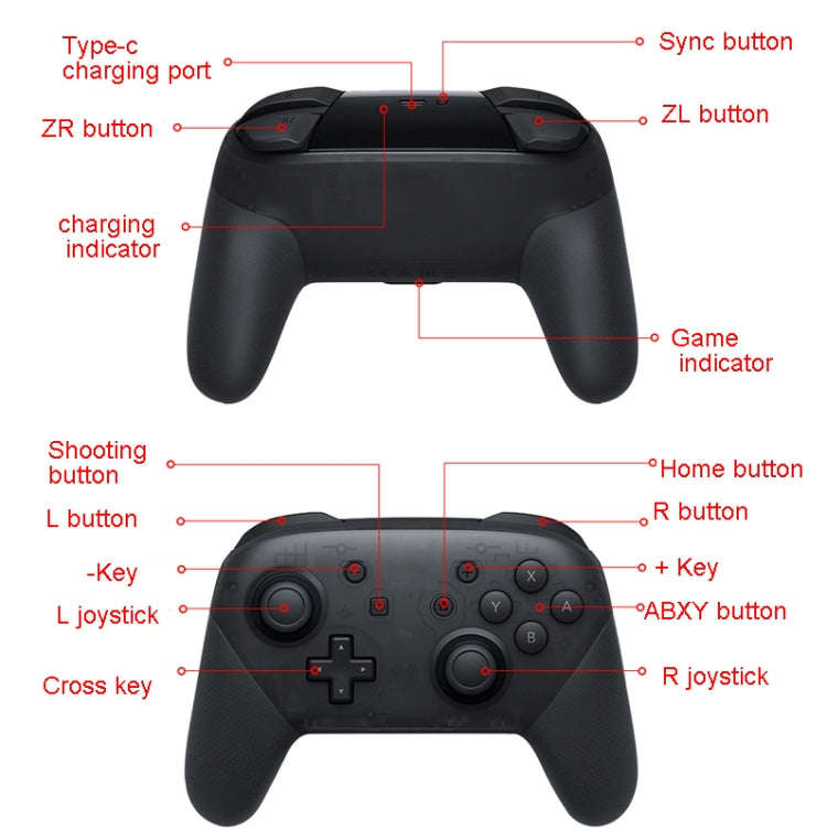 L-0326 Wireless Gamepad For Switch Pro,Style: Black - Full Function + NFC + Wake-up (1: 1)
