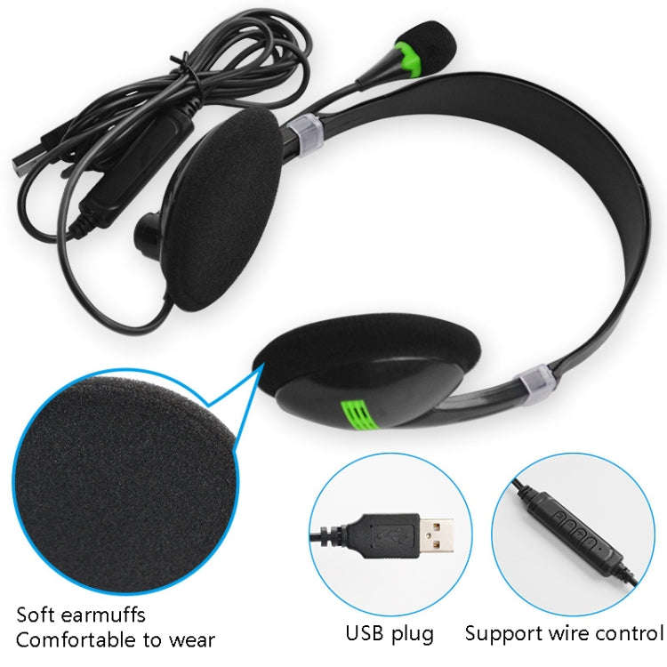 USB440 Universal USB Computer Cable Head Wearable Electricity Music Voice Headphones(Black Bare M...